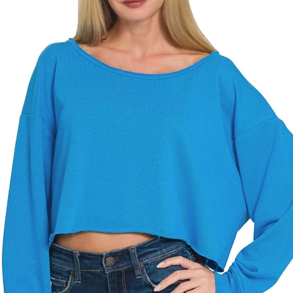 Zenana French Terry Boatneck Crop Top - Picture 5 of 7